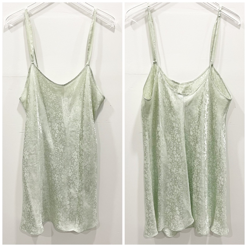 Morgan Taylor Intimates Slip Dress Green Floral Low Neckline Flowy XL
